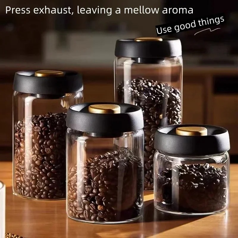 Coffee Tea Flask - โถเก็บกาแฟสุญญากาศแบบแมนนวล ทำจากแก้วบอโรซิลิเกตคุณภาพสูง ป้องกันความชื้น สำหรับเก็บชาและกาแฟในครัว