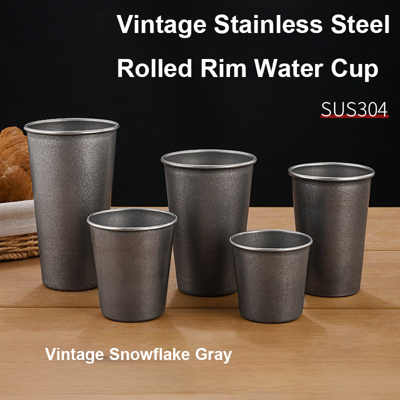 Coffee Tea Tumbler - แก้วดื่มสแตนเลสสีเงินสไตล์เรโทร สามารถวางซ้อนกันได้ เหมาะสำหรับใช้ในครัว สำนักงาน ท่องเที่ยวกลางแจ้ง สำหรับกาแฟ
