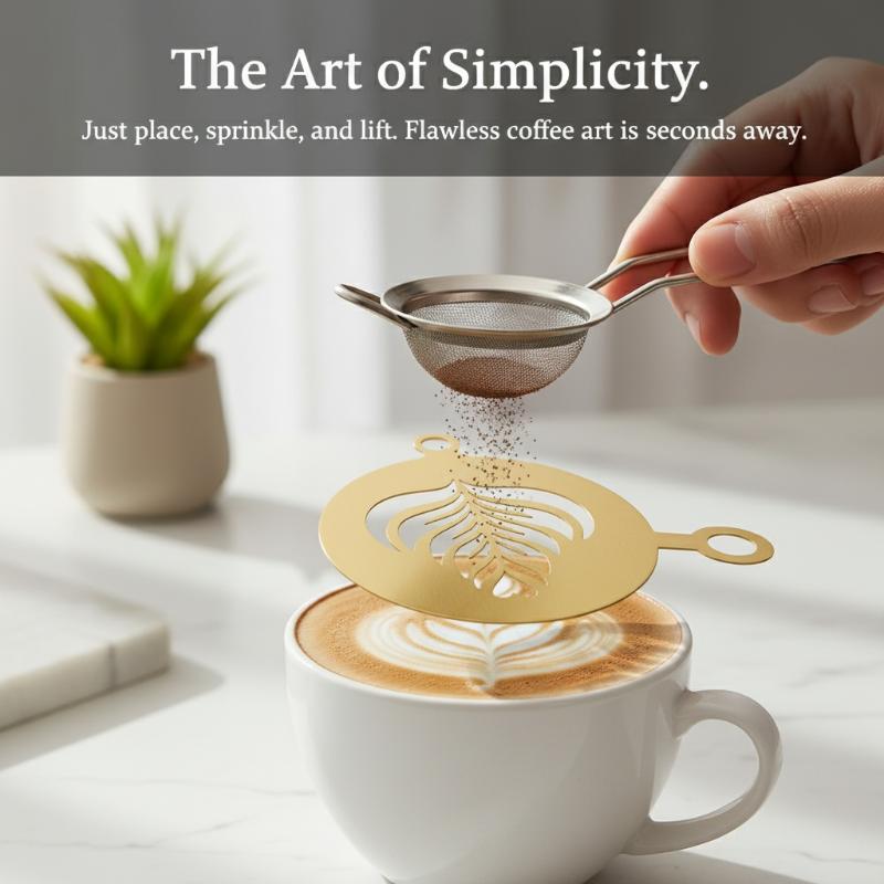 Coffee Stencil Art - ชุดลายฉลุกาแฟสแตนเลส 4 ชิ้น - ลายฉลุลาเต้อาร์ตสำหรับตกแต่งกาแฟ เบเกอรี่