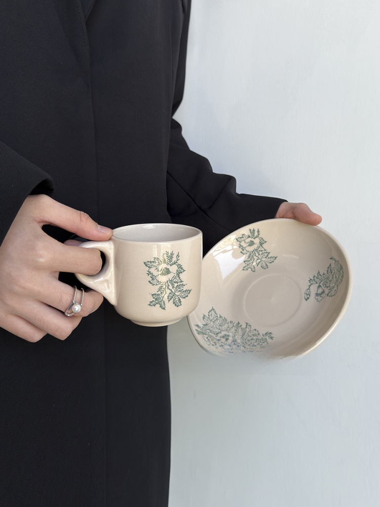 Coffee Tea Leaf - แก้วกาแฟเซรามิกลายใบไม้สีเขียววินเทจ รุ่นลิมิเต็ดอิดิชั่น แก้วน้ำสำหรับดื่มชายามบ่าย ขนาดเล็ก สไตล์สีส้มและสีเขียว