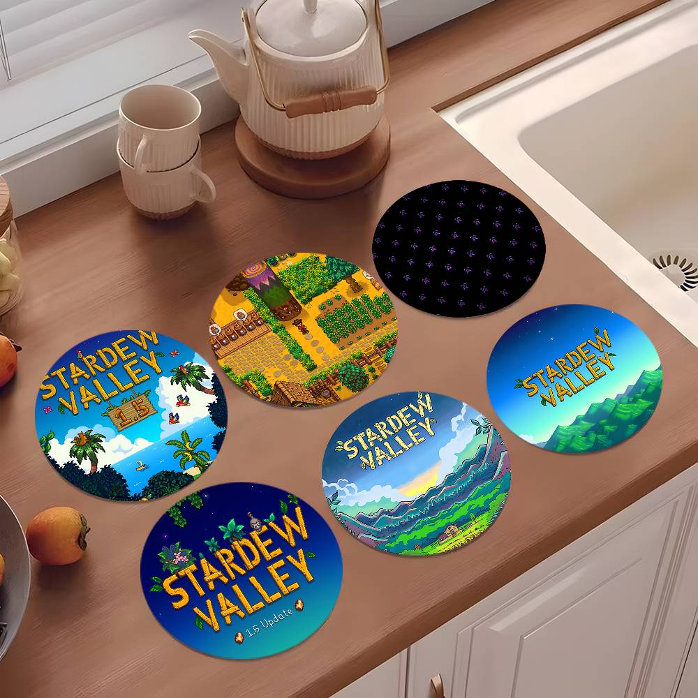 Valley Tea And Coffee - S-Stardew Valley Coasters แผ่นรองแก้วไม้ทรงกลมขนาด 10 ซม.