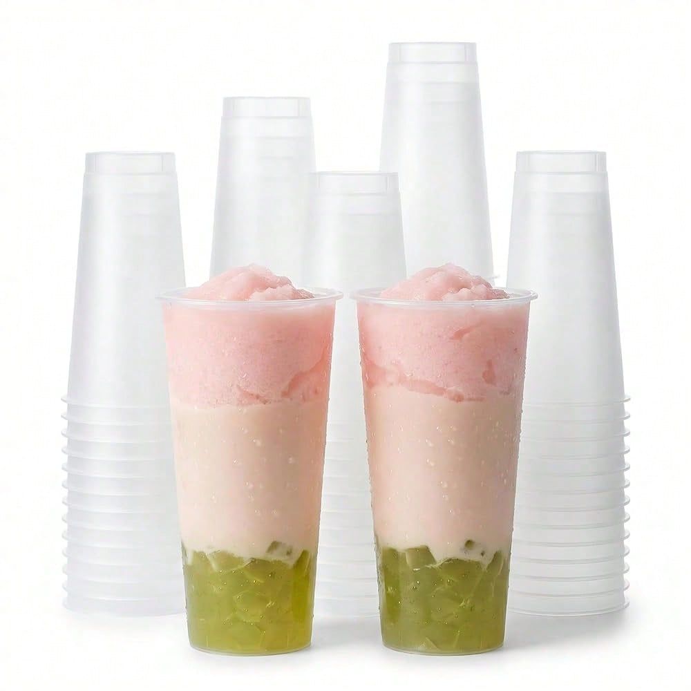 Coffee Tea Boba - แก้วพลาสติกแข็งแบบมีฝ้าสำหรับชานมไข่มุก ขนาด 16 และ 24 ออนซ์