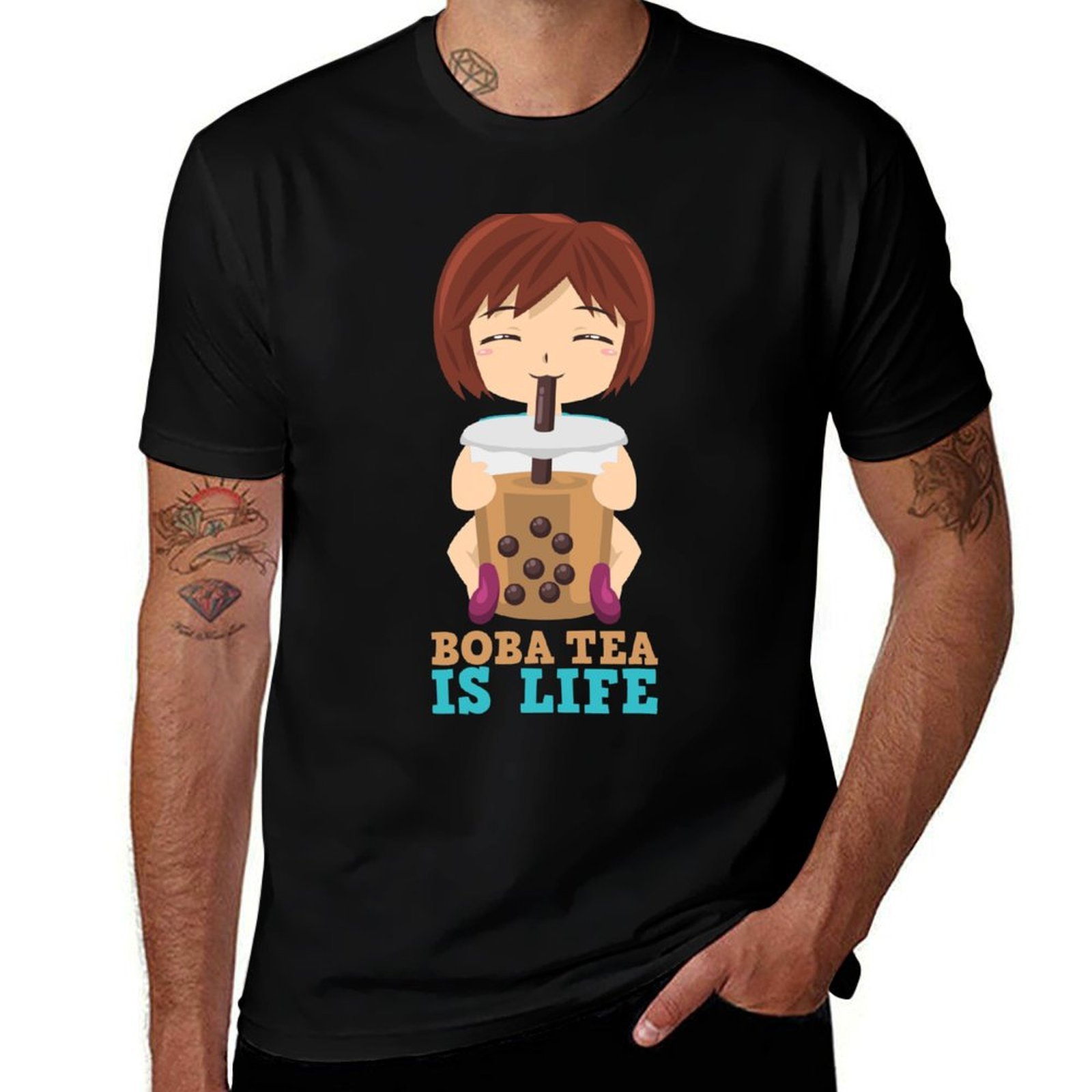 Coffee Tea Boba - ชาไข่มุกคือชีวิต / เสื้อยืดลายสาวน้อยน่ารักสไตล์เอเชีย ชานม ฮาปปี้ พัน