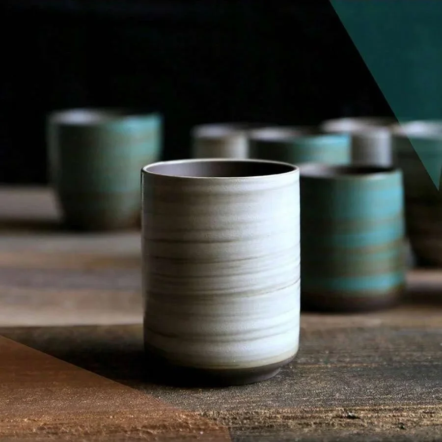 Coffee Tea Flask - มือวาด Crackle Glaze สโตนแวร์แก้ว,VINTAGE เอเชียเซรามิคกาแฟชาถ้วย,เครื่องล้างจานปลอดภัยของขวัญใช้ในบ้าน ZEN