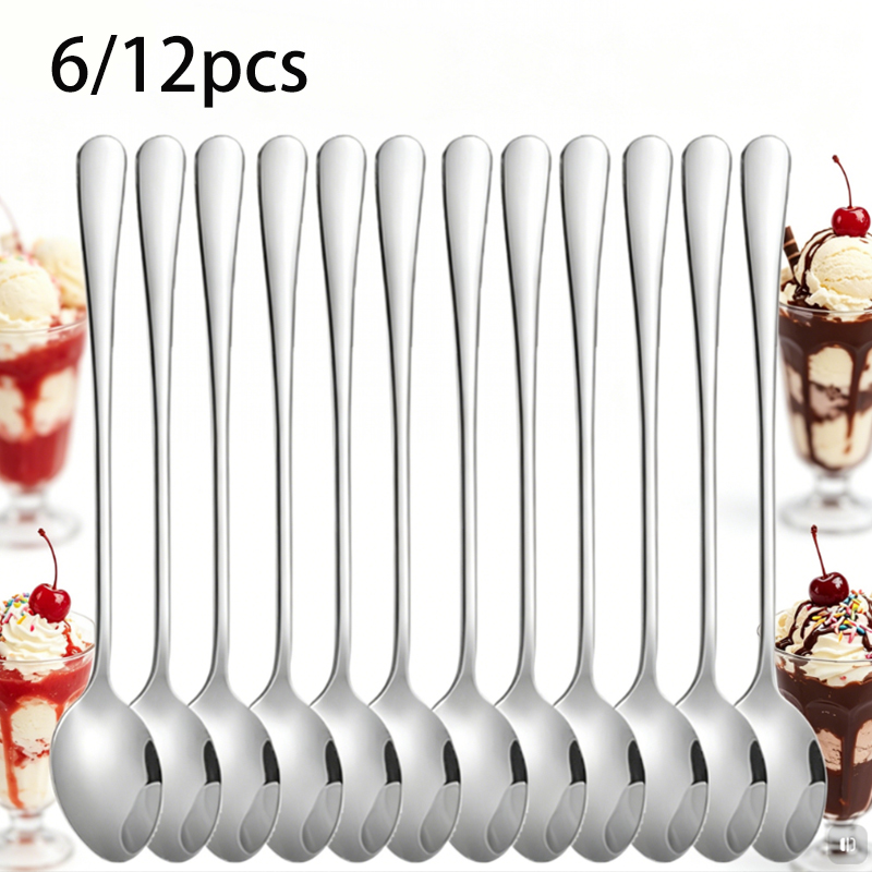 Coffee Tea Boba - 6/12pc1010 ช้อนไอศกรีมสแตนเลส, ช้อนคนอเนกประสงค์, ใช้สำหรับมิลค์เชค, ชานมไข่มุก และกาแฟเย็น