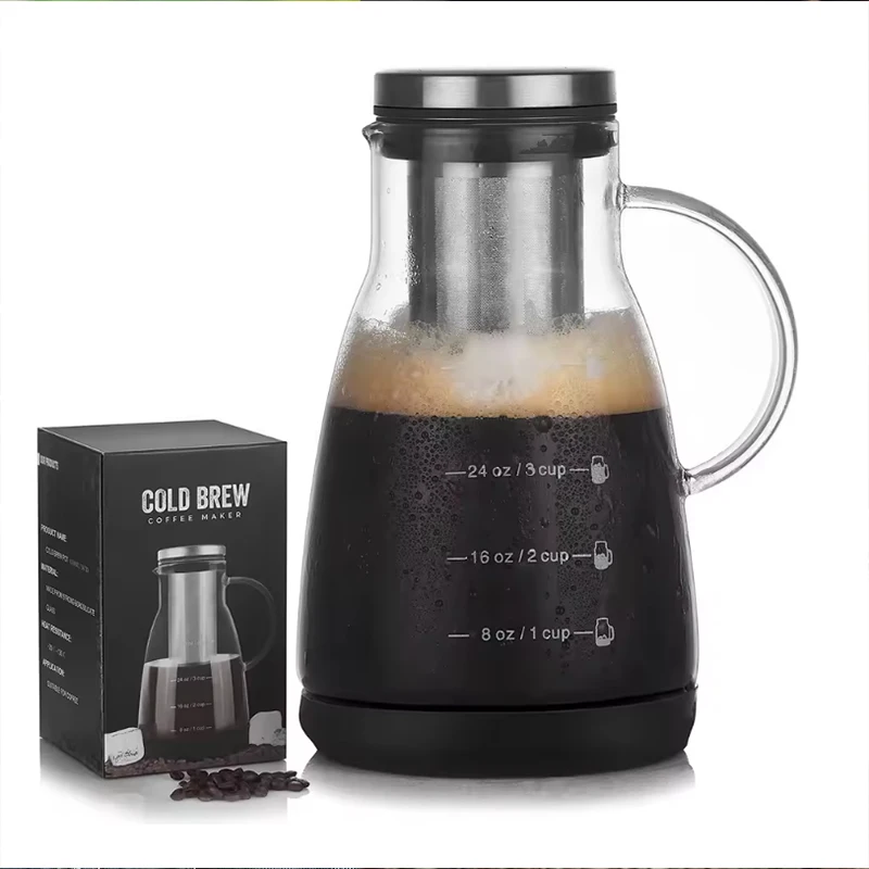 Juice Tea Coffee - หม้อแก้วสำหรับชงกาแฟเอสเพรสโซแบบไอซ์ดริป 960 มล. หม้อแก้วสำหรับชงกาแฟแบบคัลดบริว ทนความร้อนสูง หม้อแก้วกรองน้ำผลไม้และชา