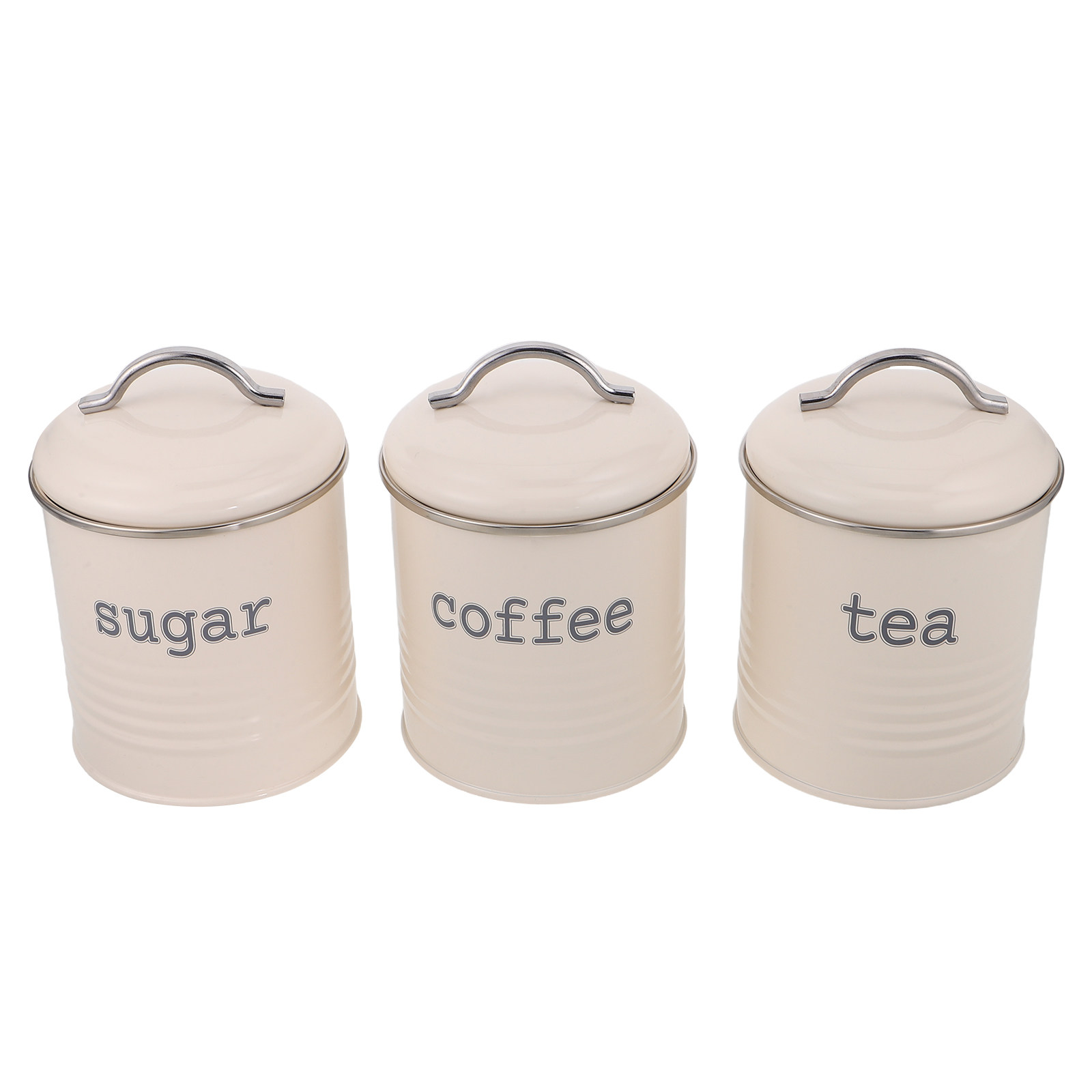 Coffee Tea Jar Set - ชุดภาชนะบรรจุเมล็ดกาแฟแบบปิดผนึก 3 ชิ้น กระป๋องเก็บชาและน้ำตาลแบบสุญญากาศ สีขาว ทำจากเหล็ก