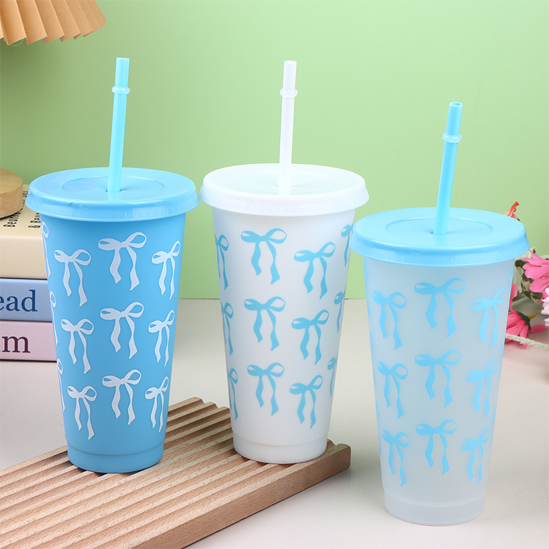 Coffee Tea Tumbler - แก้วกาแฟพร้อมฝาปิดและหลอดดูด ขนาด 710 มล. แก้วน้ำผลไม้ ชา