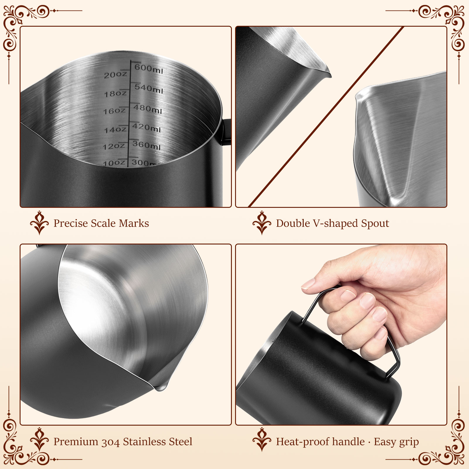 เหยือกสเตนเลสสตีลขนาด 600 มล.  - Barista Milk Jug บทวิจารณ์และราคา
