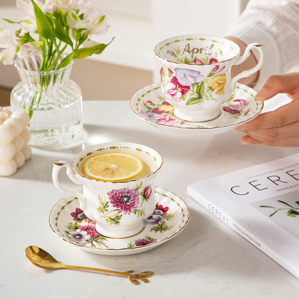 ถ้วยกาแฟและจานรองเซรามิกลายดอก - Valley Tea And Coffee บทวิจารณ์และราคา