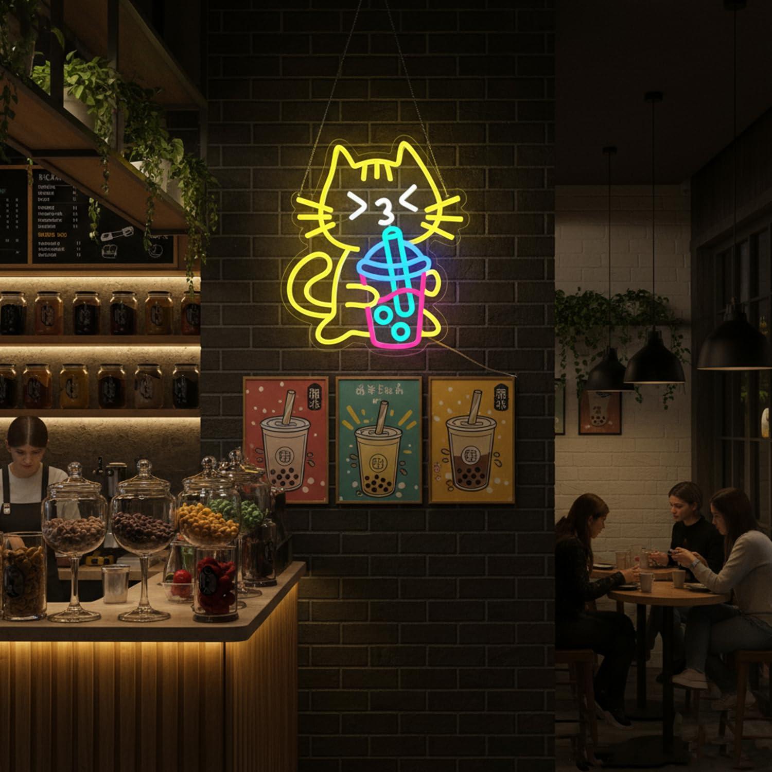 ป้ายไฟนีออนรูปแมว น่ารัก สำหรั - Coffee Tea Boba บทวิจารณ์และราคา