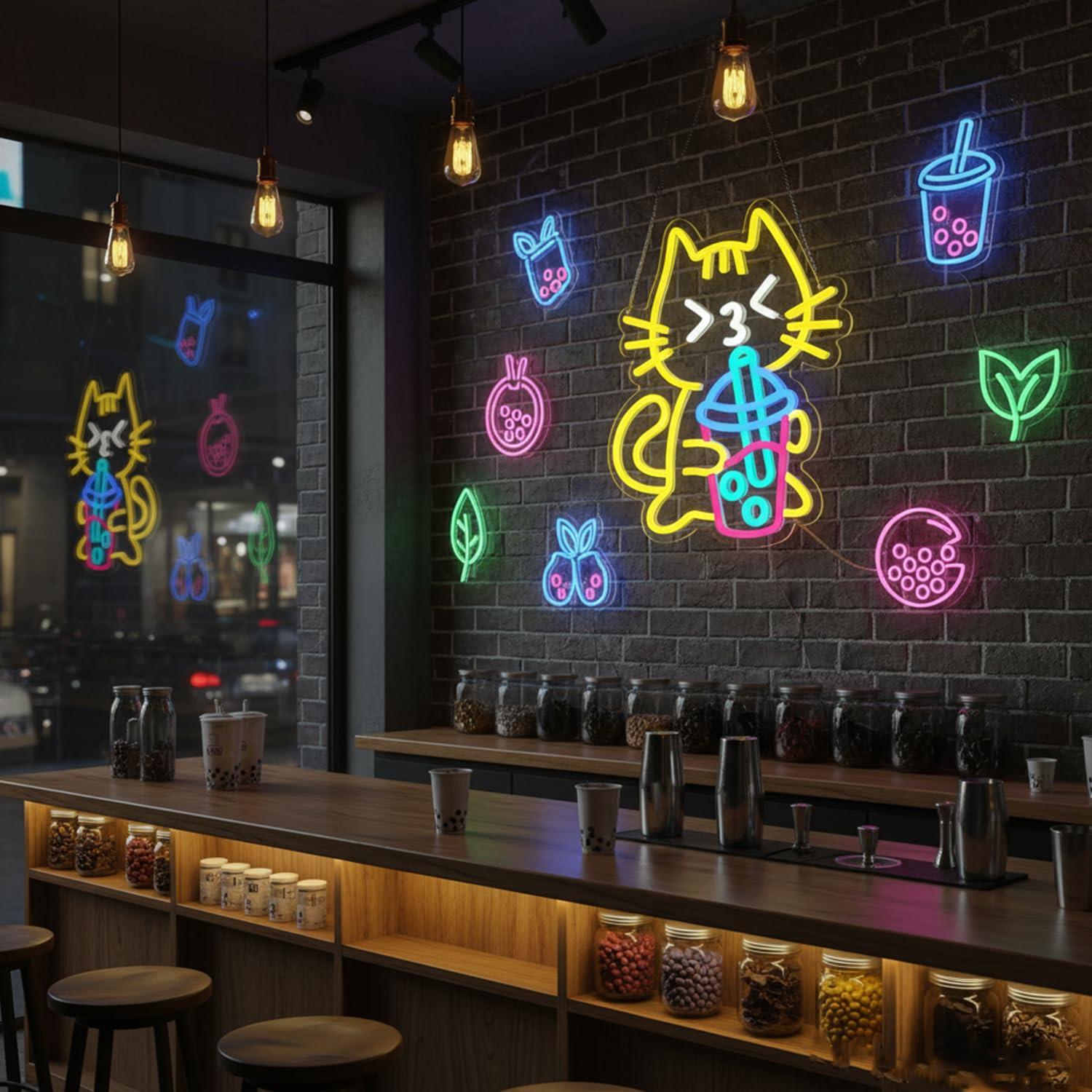 ป้ายไฟนีออนรูปแมว น่ารัก สำหรั - Coffee Tea Boba บทวิจารณ์และราคา