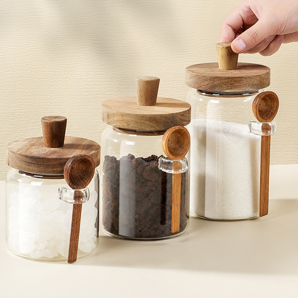 โถแก้วเก็บเมล็ดกาแฟ ฝาไม้ปิดสน - Coffee Tea Sugar บทวิจารณ์และราคา