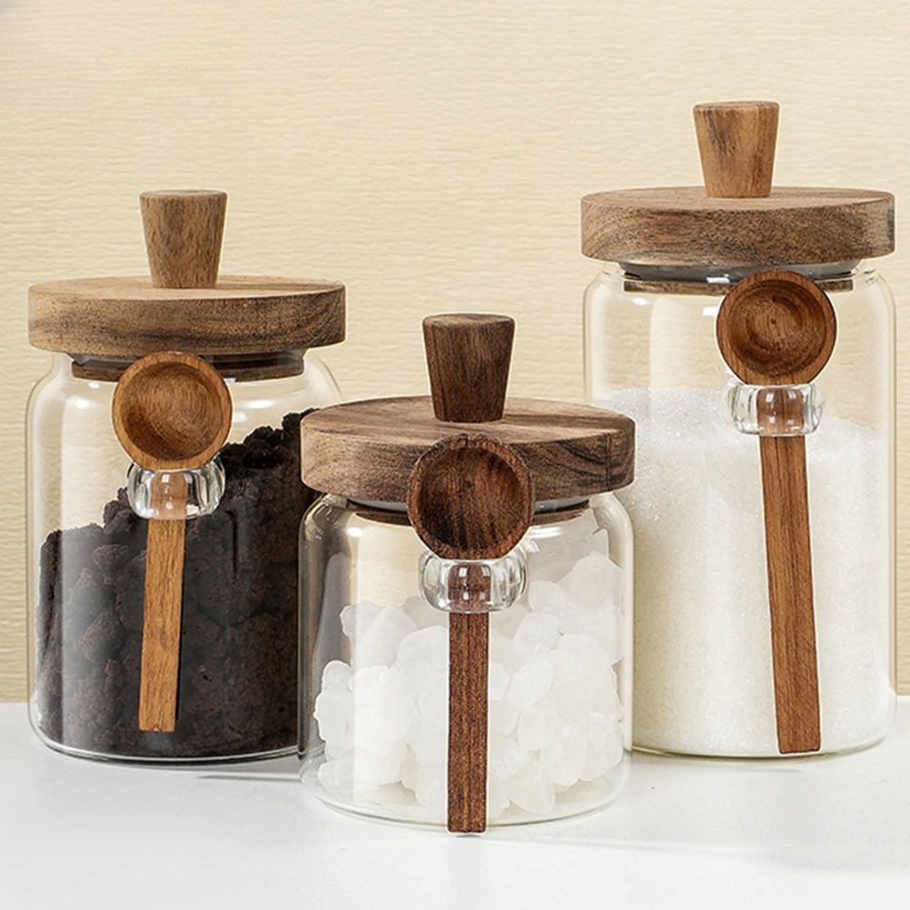 โถแก้วเก็บเมล็ดกาแฟ ฝาไม้ปิดสน - Coffee Tea Sugar บทวิจารณ์และราคา