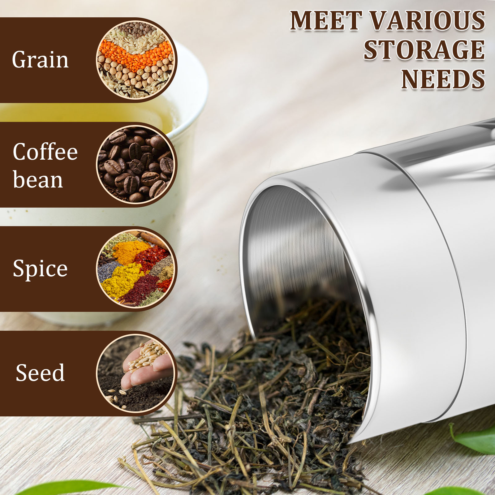 สแตนเลสสตีลชาใบกระป๋องกระป๋องห - Coffee Tea Sugar บทวิจารณ์และราคา